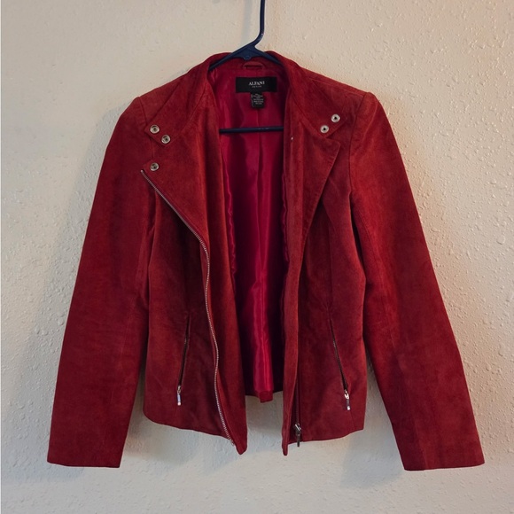 Alfani Red Genuine Suede Leather Moto Jacket - Picture 2 of 5